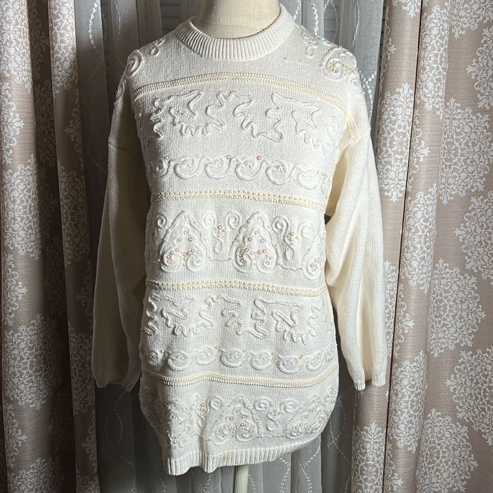 Victoria Harbour Vintage Sweater W/ Bead and sequin Embellishments Size L